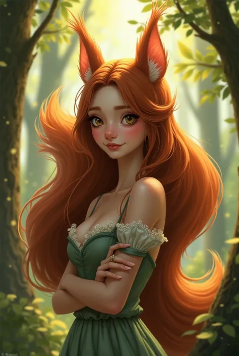 Squirrel woman , long and beautiful hair, fanart