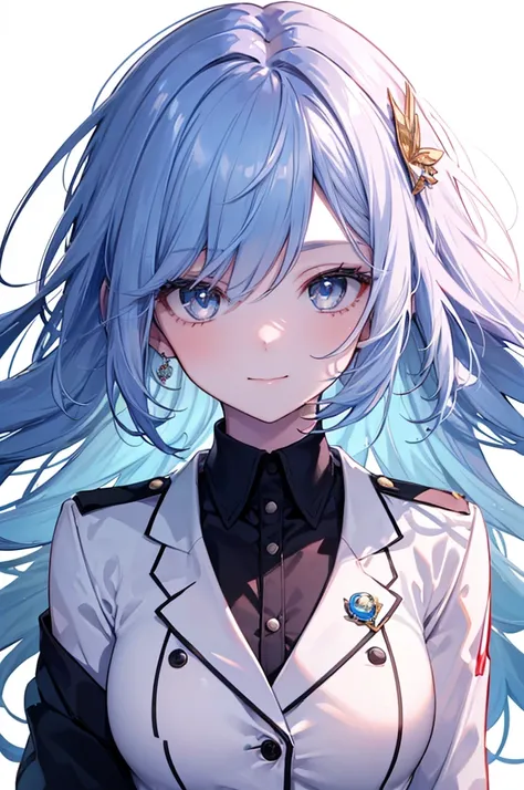 masterpiece, (( 1 girl)), (( top quality )), ( ultra detail ),  very detailed, ( yag), ((Big Breasts)), (( long hair,  blue hair, Silver Eyes)), ((20 years old,  young girl)), (( white skin)), (Full  white blazer including  Uniform,  white blazer including...