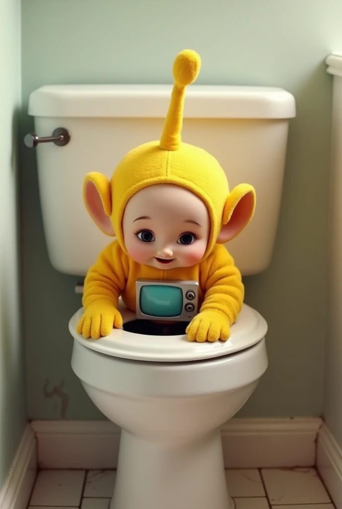  A Teletubbies with his head in the toilet