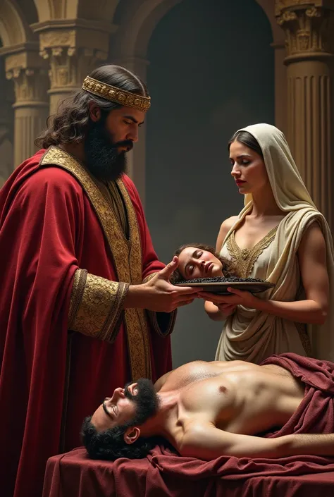 they made ready John the Baptist together with Herod beheading him with the sword and the head big hair big beard of them of a tray is used for Salome a woman