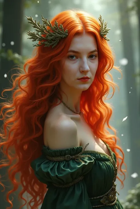 Girl, long wawy red hair, fantasy outfit