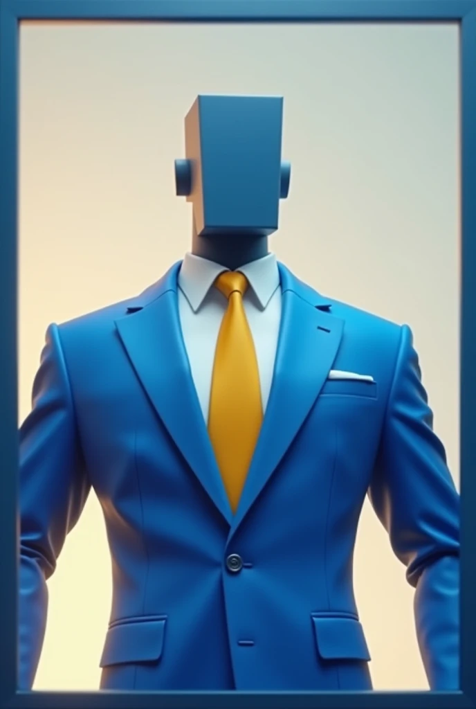 Image of an electric blue suit with gold tie as an invitation only the upper part animated man in square shape for letter