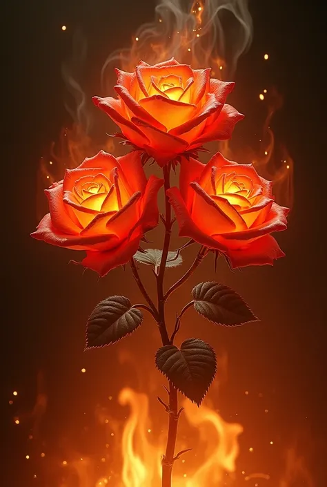 Roses burning in fire 