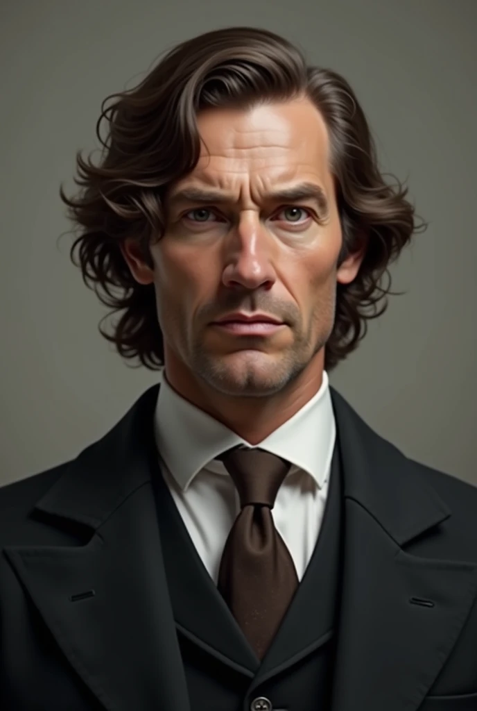 (Caucasian man),(Wavy hair),(Portrait),(Serious face)