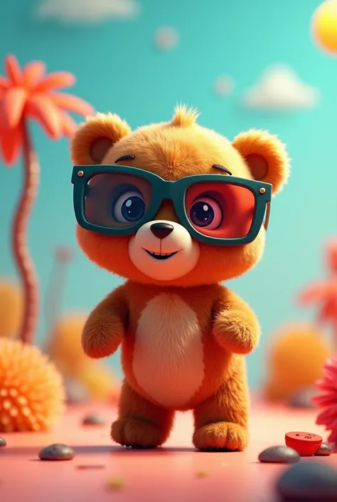 Make a little animated bear with 3D glasses