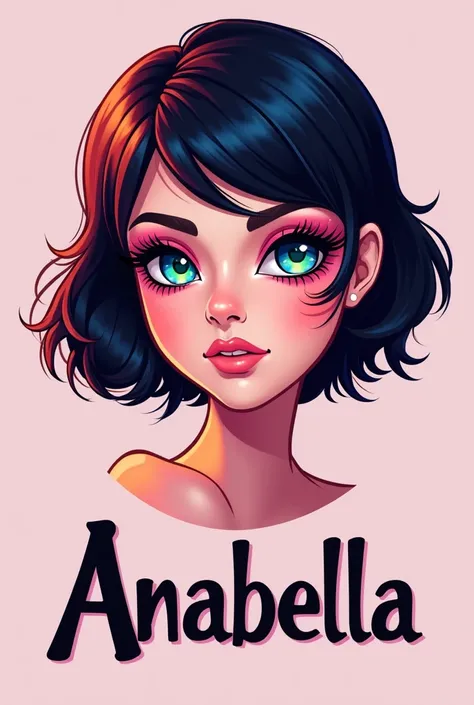 Logo that says ANABELLA with a super colorful eyeshadow for women with short hair