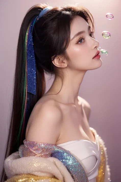 (Masterpiece), (Best Quality), (Super Detailed), (Dirty Hair), (Illustration), (1 Girl) (Long Pink Hair 1.5) (Blue Eyes) (Double Ponytail 2.0), ((((No Shoulders))),Hanfu, (Looking at the Audience, (Interview), (Simple Background), Beautiful and Delicate Ey...