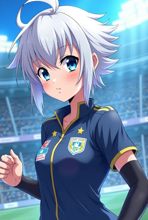 Inazuma Eleven female character with blue eyes and short white hair