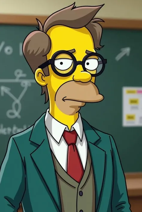 
 generate a teacher of language and literature with lenses that clear skin squint eyes with hair not so long brown lasio without a mustache and without a beard but with a resemblance to Flanders from the Simpsons, And that he has healthy food in his hand 