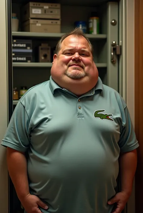  meme coin man 42 years old with fat throat ,  shirt with Lacoste logo in front of a safe ,  with big prick picture vacation in Thailand. Headline Gier-hard 