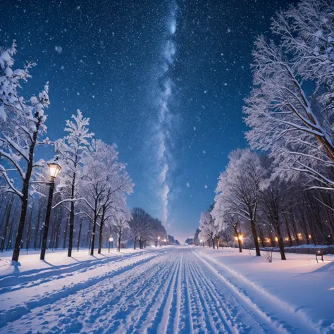 Winter snow is falling and the sky is beautiful illustration