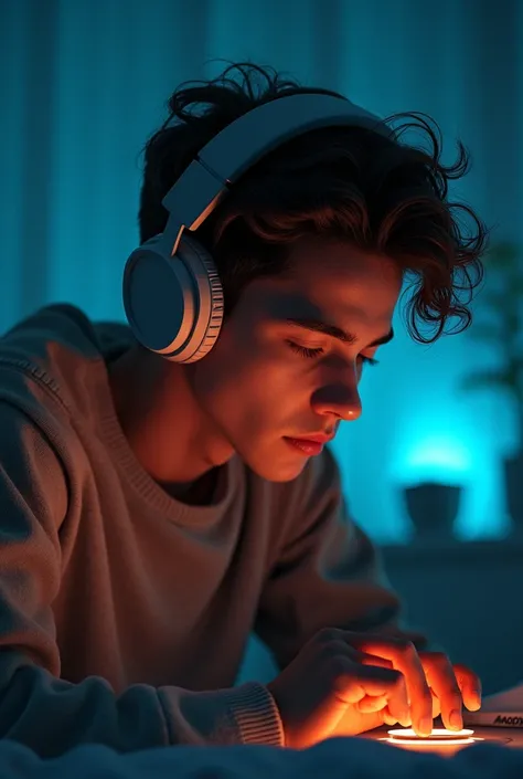 A young man listening to music