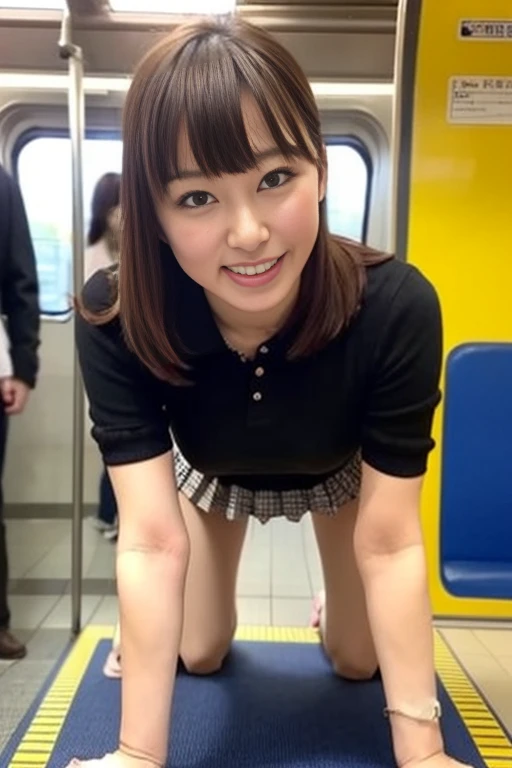 Get grabbed 、、 get grabbed on the train、 pleated skirt、 beautiful girl １people、people間３people、Grab the butt、  touch my butt on the train  、( miniskirt、Buttocks facing up、 white skin、cute、 Embarrassing 、Flipped、 she goes on all fours , 見ているpeopleに尻を突き出している....