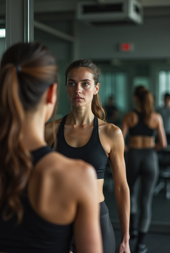 Une photo de la même fille dans un miroir à la salle de sport 