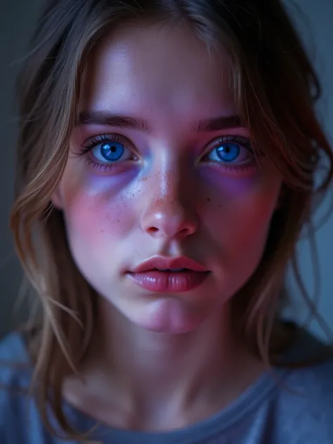 a Russian teen with blue-purple eyes, steve mccurry photography, the photo has a glow because it is lit up from the back on a lightbox, vibrant, cinematic