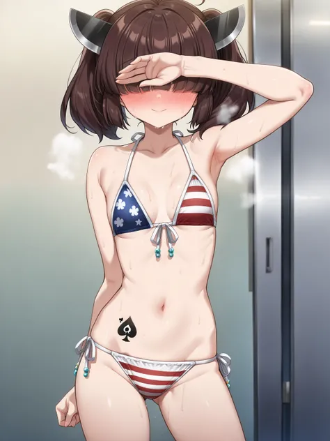 score_9, score_8_up, score_7_up,  source_anime, masterpiece, best quality, anime screencap,anatomically correct,
(front view),1girl,((short girl)),touhoku kiritan,tohoku kiritan,only american bikini, contrapposto,model posing,cowboy shot, steaming body,swe...