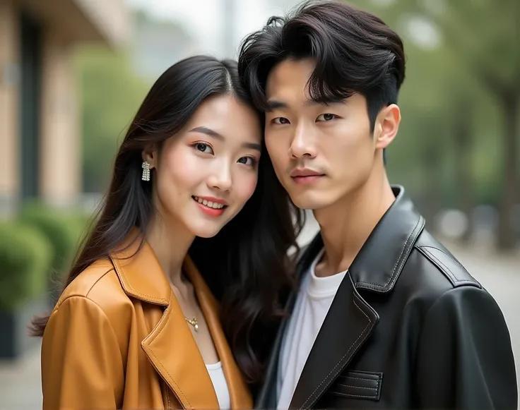 a lovely fashion young Korean couple, realistic photo