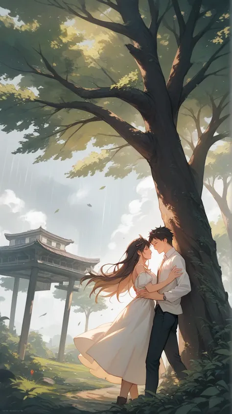 Anime,  tree in the middle of the storm
Wind and strong roots, Anime, Hand drawn,  couple 