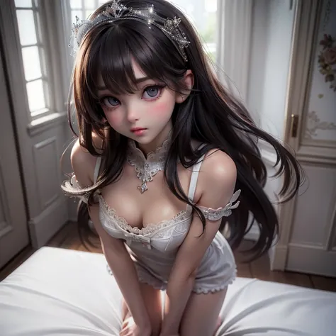 (Top image quality、ultra-detailliert、real picture:1.37), Full body depiction, illustratio, hight resolution, Crisp focus, beatiful detailed eyes, Beautiful detailed lips, extremely detailed eye and face, long lashes, A  girl、small tits、Super e body shape、I...