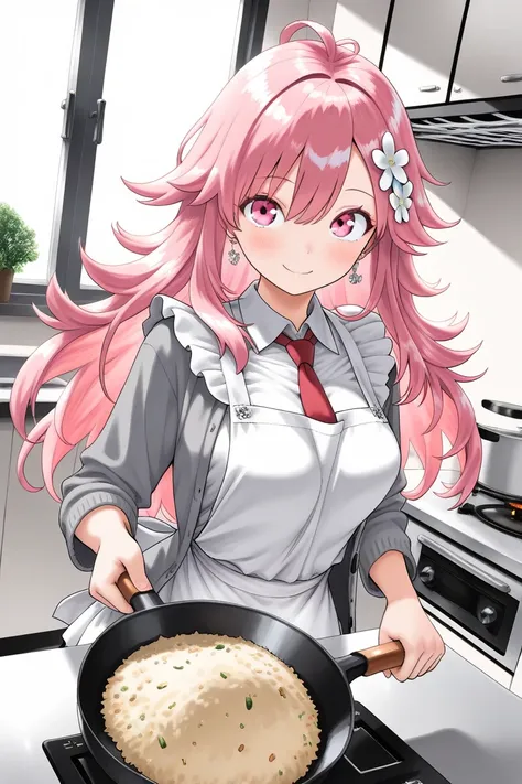 ((4k,8k,Ultra HD)),((Masterpiece :1.2)),((Best quality :1.2)),dynamic angle,dynamic pose,Masterpiece,best Quality,ultra detailed,absurdres,8K,Official art,holding a frying pan,(ried rice prank:1.5),Fried rice being made, fried rice that jumps up and down,c...