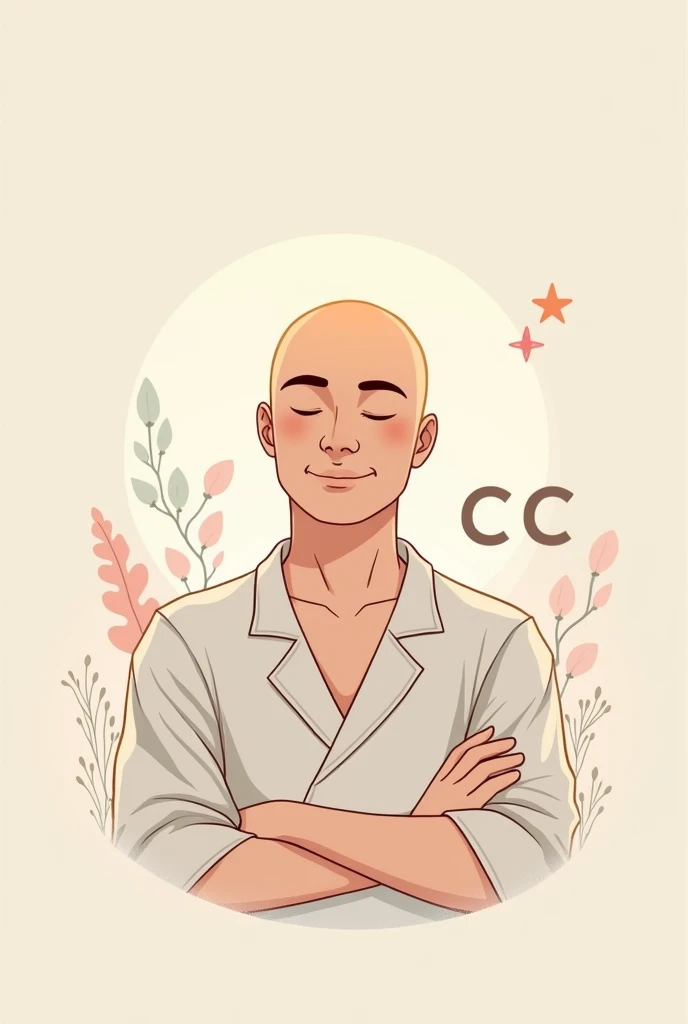 logo of professional relaxing masseuse . The masseurs name is CARLOS CORREDOR and he is bald.  anime style, The logo is with the initial letters of the name  (cc)