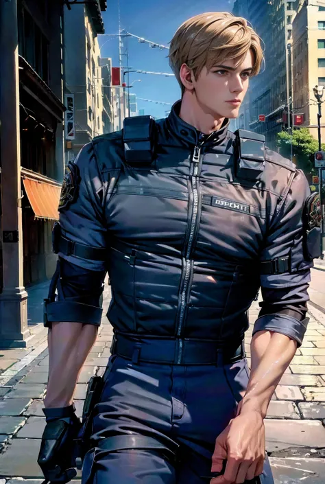 (High resolution CG), ( top quality ), (High resolution CG), ( top quality ), Backstreets,. Kennedy, SWAT Clothing,     beautiful and charming young man,   muscular and tight ,