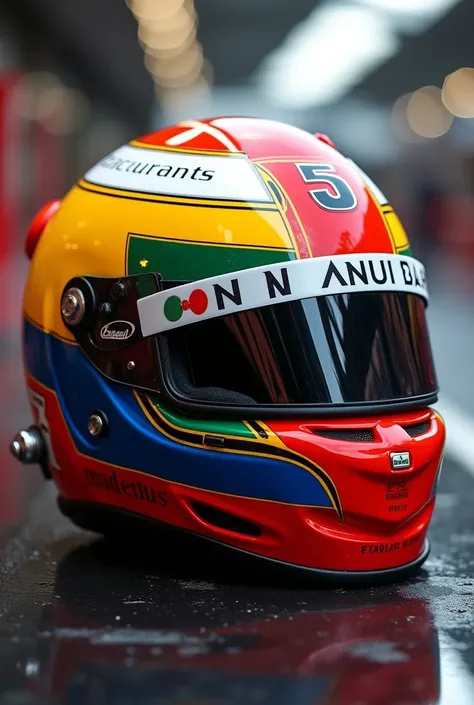 1) shape 1 helmet 

2 )   Ferrari team 

3 )   combine the colors of the Colombian and Italian flags 

4)  has to have the number 5 