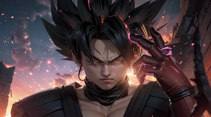 dragon ball fighter , a picture inspired by Kentaro Miura, pexels, shin hanga, wild spiky black saiyan hair, gogeta, broly, he has dark grey hairs, super saiyan, transforming into his final form, going super saiyan, pink iconic character, super saiyan goku...