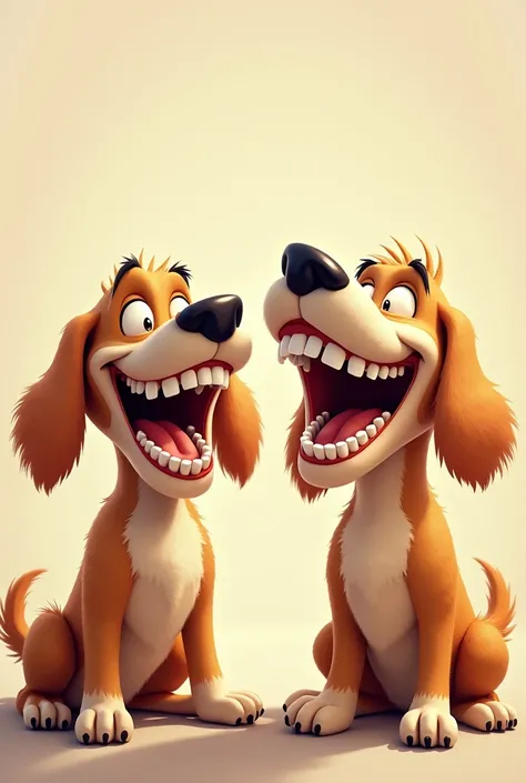 Two dogs with human teeth laughing