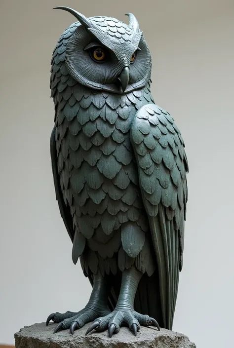 sculpture of an owl with its back