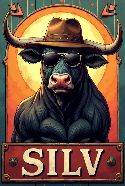 Chicano bulls sign with bull wearing hat and sunglasses 