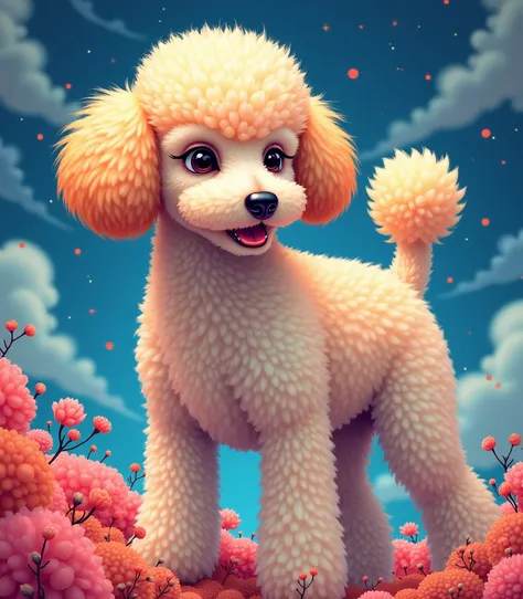 Experience the whimsical world of Naoki Saito through this captivating toy poodle illustration. Naoki Saitos unique style is characterized by bright colors, Intricate details, And a touch of surrealism, Eta、All these elements converge to、Bring this artwork...