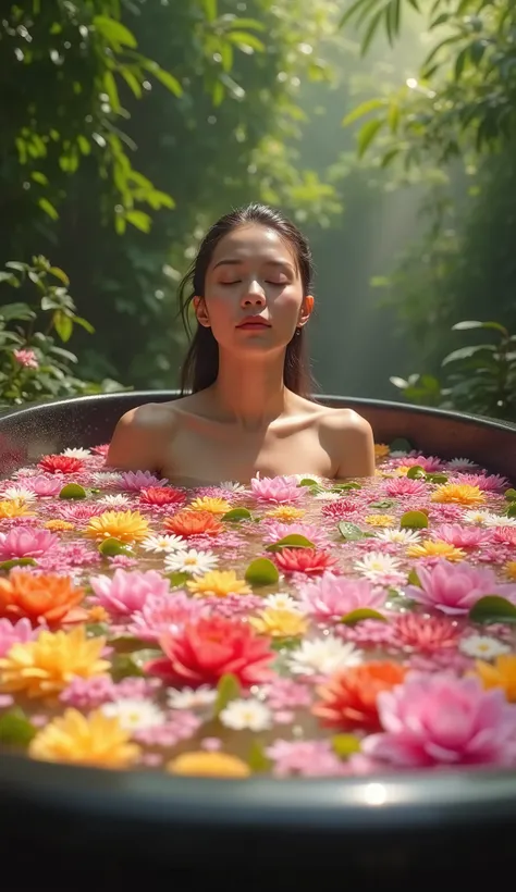 Taking a flower bath