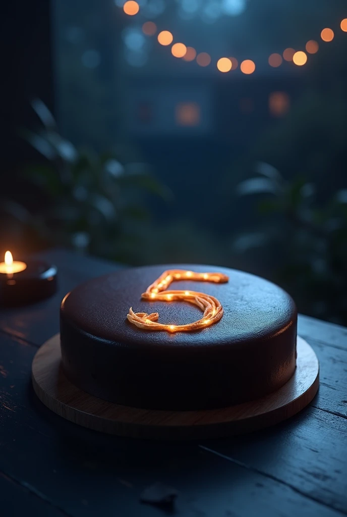 Make it look like its nighttime and that the number is engraved with cream on the cake