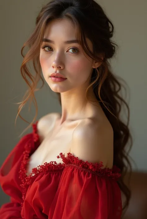 Brunette girl in red dress