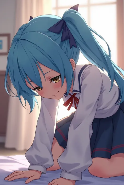 cute blue haired anime girl getting fucked while bent over