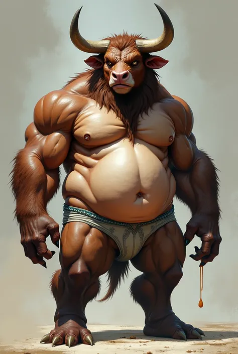 Furry bara touro,  with big muscular tits oozing milk, And with a bulky penis in underwear 