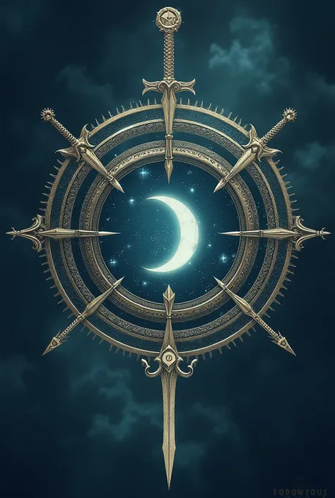 A circle with the half moon and stars inside it. And there will be four lines around the circle. Which will look like swords.