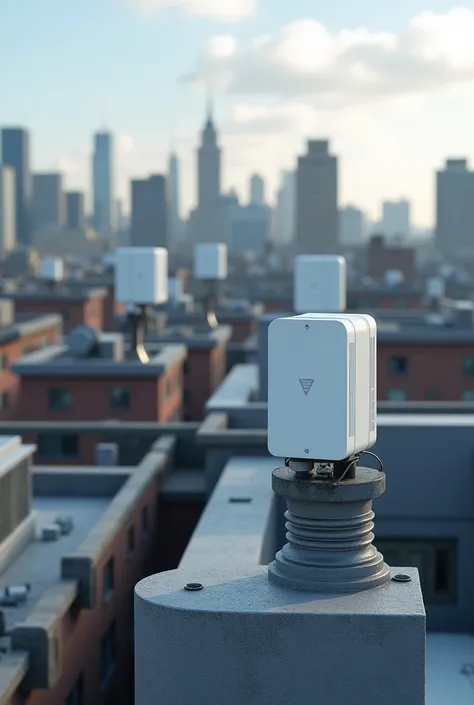 Image of the Ubiquiti Litebeam on roof tops of city buildings.