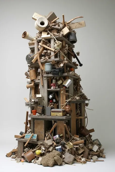 Emotional Impact:

The sculpture aims to evoke a sense of tangible loss and the weight of discarded memories. The chaotic arrangement reflects the disruption to lives, while the specific items represent individual stories and emotional connections. The vie...