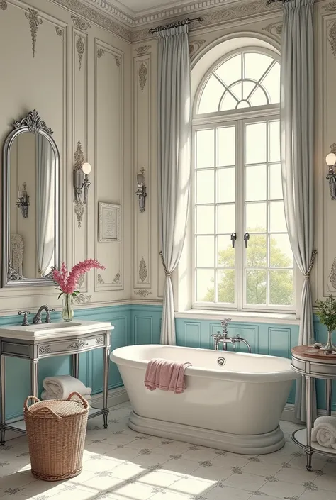 Magnifique! Salle de bain dans une magnifique maison il y aurait une corbeille de linge en osier avec tout au-dessus. Un magnifique chemisier blanc! Il y aurait une des deux manches où il y aurait un tout petit peu de sang dessus dans un style graphique. B...