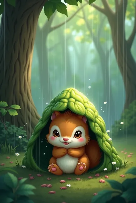 an image of a cute animal in the forest, with a lot of rain 