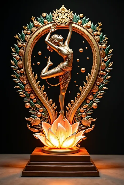 I need a trophy for dance competition which is named as aattam, in the trophy need to add some Indian dance elements, and some wester dance elements..modern, hiphop and western