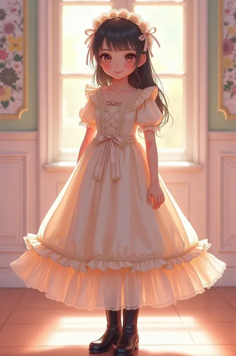 beautiful girl、Very cute angel、Pink Lolita Dress、cute、Baby Face、smile、Long skirt、Black long boots、