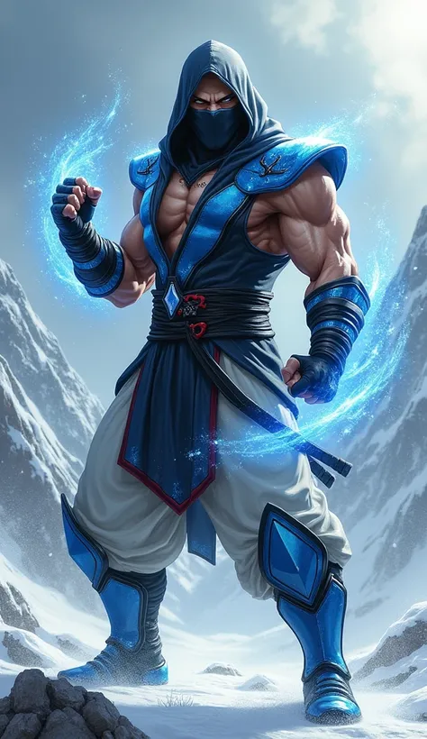 create the hybrid of sub zero mortal kombat and ken street fighter