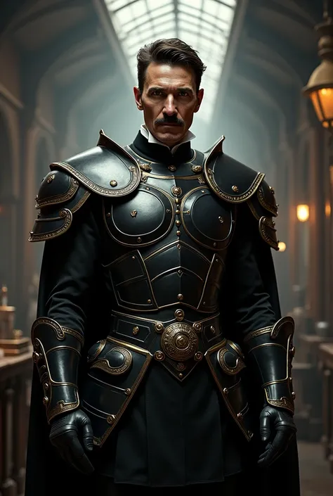 Nicola Tesla wears black Sparta armor