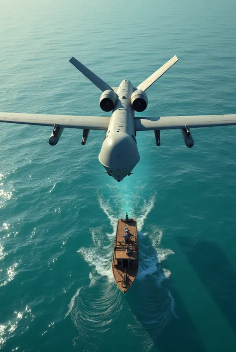 Mq9 reaper drone firing missile at small Yola boat in the caribbean