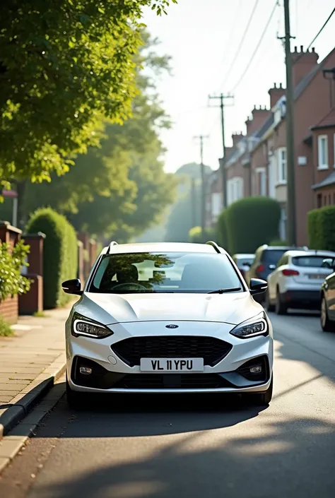 Ford focus white on nuber VL 11 YPU ON GREEN STREET