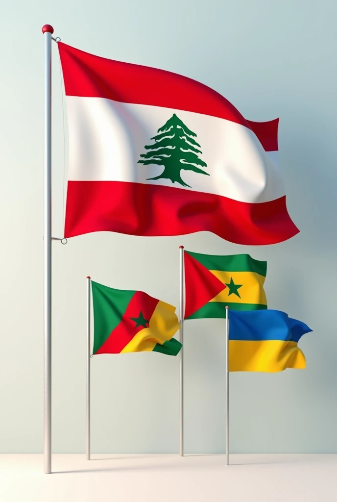 Lebanese flag with a Moroccan flag, a Cameroonian flag and a Gabonese flag 