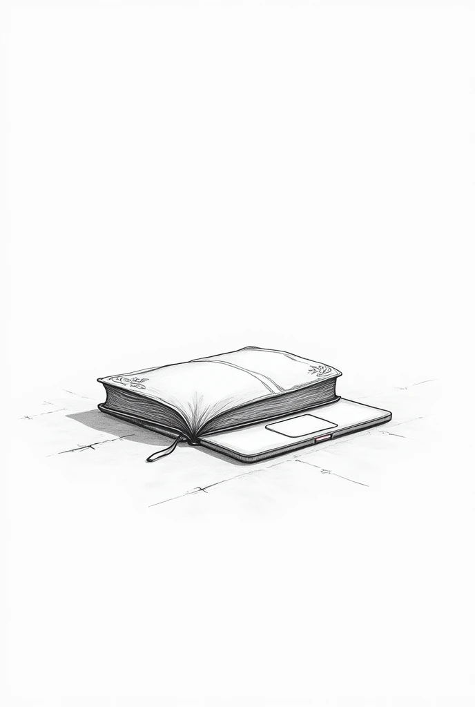 Simple line sketch illustration of laptop and storybook merged together 
